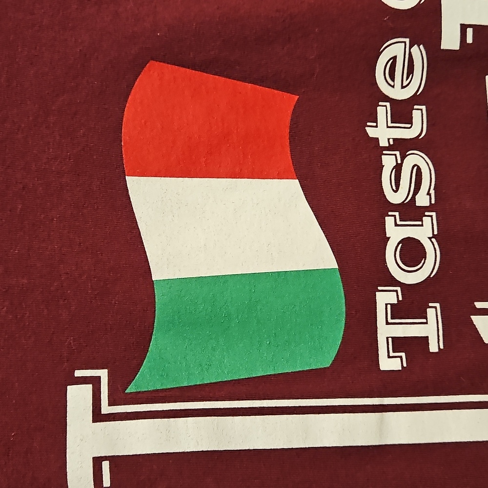 Taste of Italy short sleeve burgundy graphic tee Shirt CIAO! Italy Flag Unisex L - Picture 5 of 6